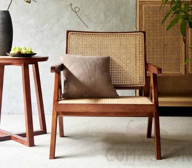 Real Rattan Solid Wood Lounge Chair-66*59*76cm product image