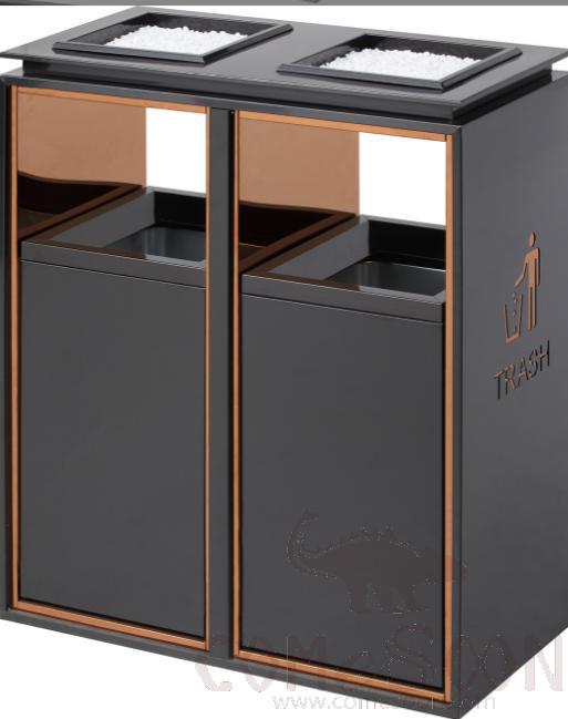Ashtray Double Bucket Trash Can, 201, Black Gold, 660*330*720mm, Dustbins