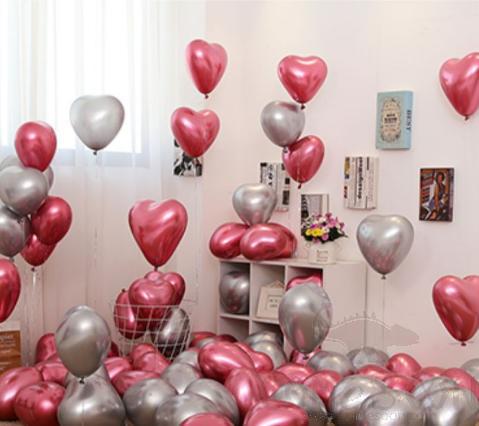 Love Shape Balloon 10 Pcs Set Rose and Silver