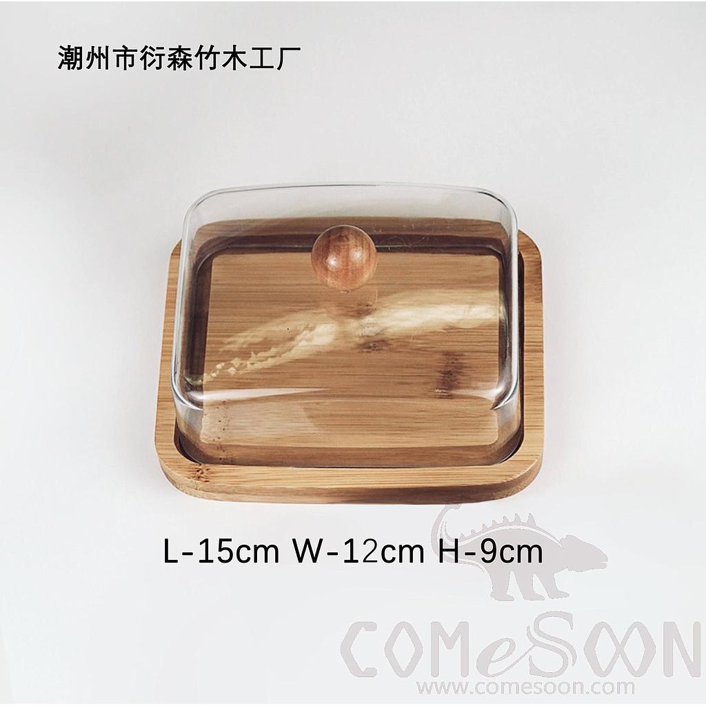 Wooden Butter Dish W/pc Cover, L15*W12*H9cm