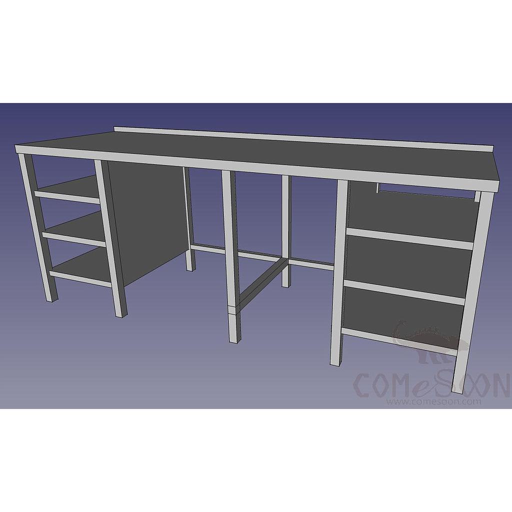 Bar-16:ss Table with Splash Back and Under Shelves, L218*W70*H85+ 3cm