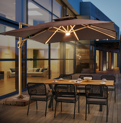 Led Outdoor Sun Umbrella, Colour Woven Fabric+ Aluminium Alloy, Square 2.5m - with Water Tank.
