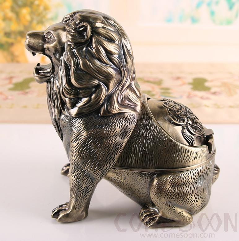 Lion Ashtray, Zinc Alloy, Green Antique, L17*W11.2*H17cm