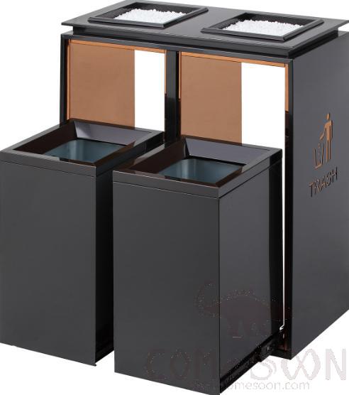 Smoked Steel Double Bucket Trash Can, 201, Black Gold, 580*290*720mm, Dustbins