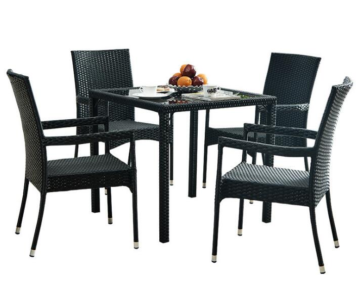 Outdoor Rattan Metal Tables and Chairs-One Table and Four Chairs