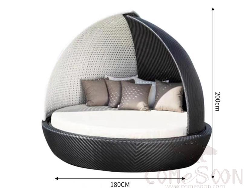 Outdoor Rattan Bed, 1.5mm Aluminum Alloy Frame, 195*144*178cm