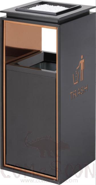 Ashtray Single Bucket Trash Can, 201, Black Gold, 330*330*770mm, Dustbins