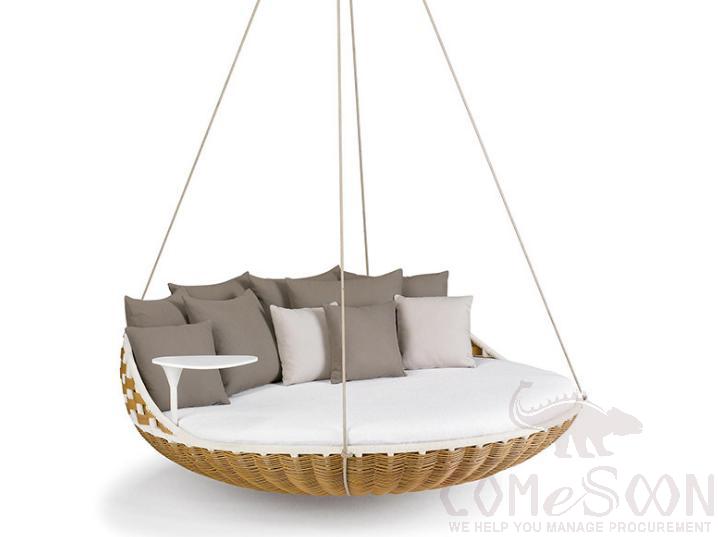 Outdoor Rattan Hammock, PE Rattan+ Metal Frame+ Waterproof Cloth+ High Density Sponge