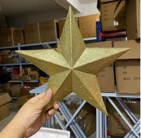 Gold Haning Stars, Plastic, Gold, 30cm(D)