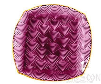 Square Glass Plate (Purple and Gold Rim), 20cm product image