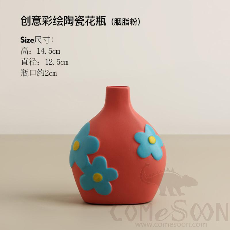 Painted Ceramic Vase in Rouge Pink