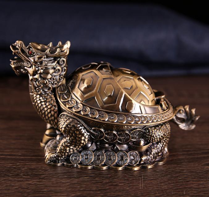 Dragon Turtle Ashtray, Zinc Alloy, Green Antique, L19*W10.2*H10.2cm