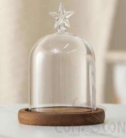 Pentagram Glass Cover with Wood Base D9*11cm