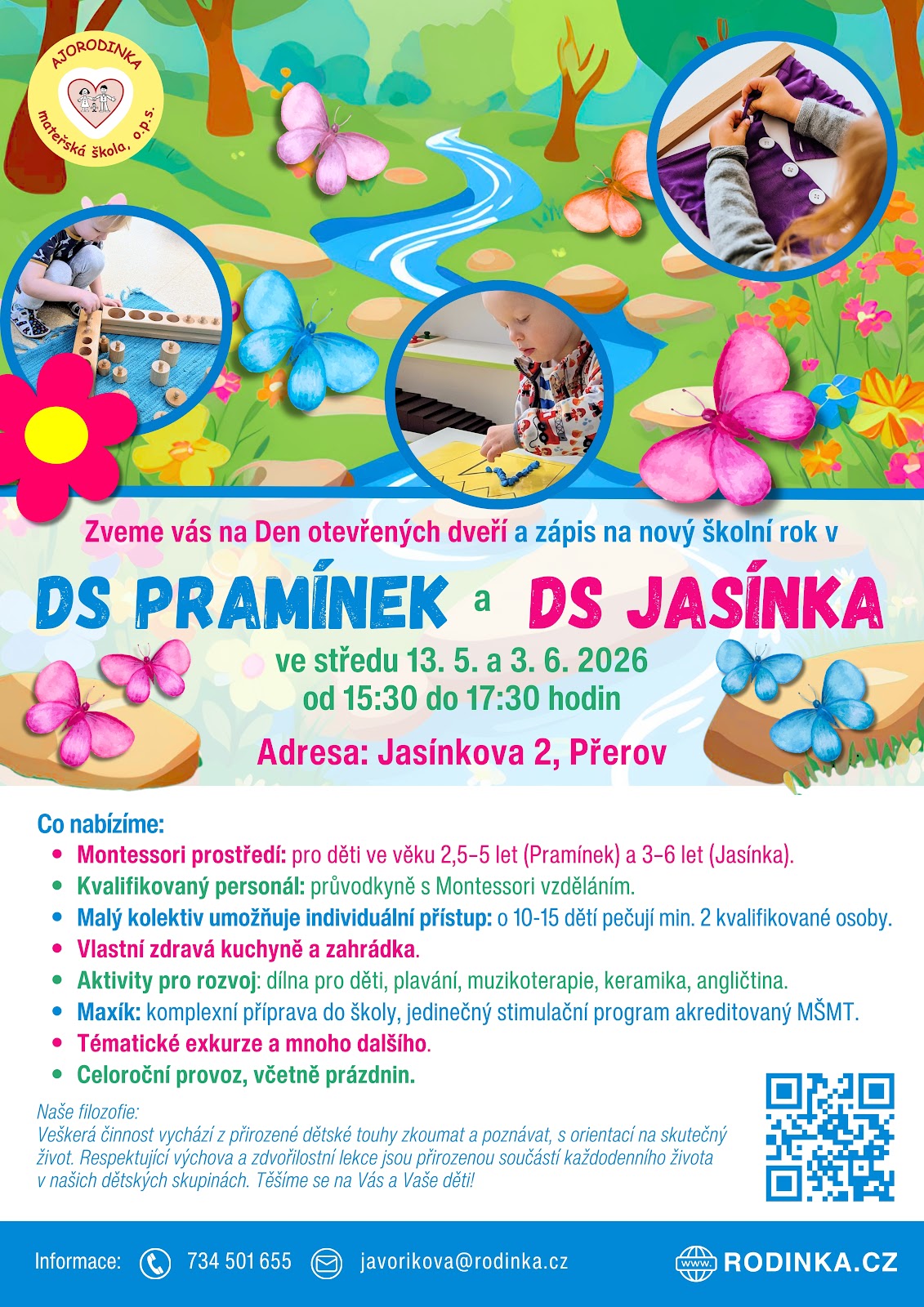 Leták Den otevřených dveří DS Pramínek a Jasínka