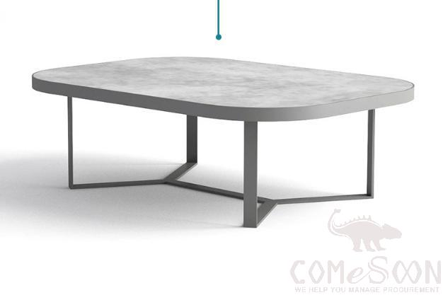 Outdoor Marble Coffee Table-120*80cm, Rock Board+ Metal Frame, 120*80*40cm