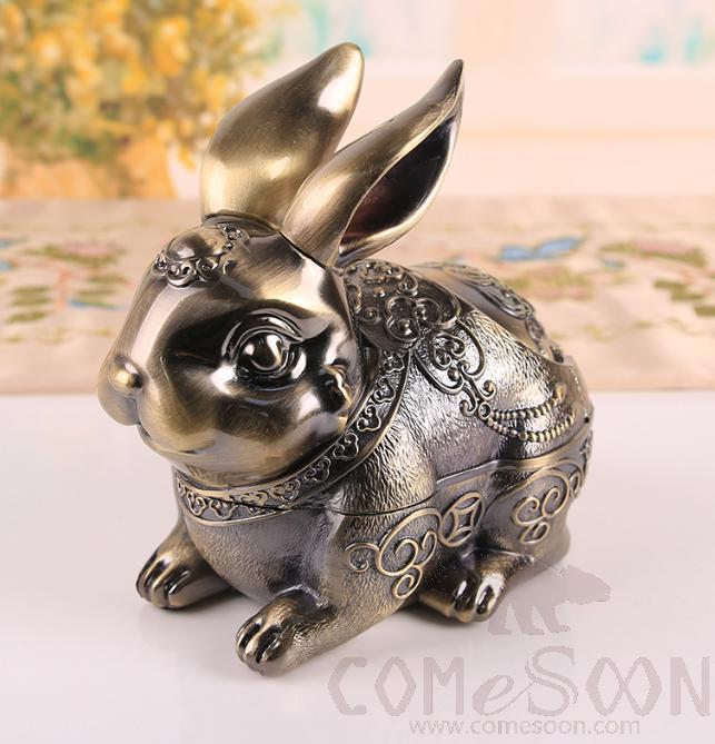 Rabbit Ashtray, Zinc Alloy, Green Antique, L26.2*W19.8*H14.8cm