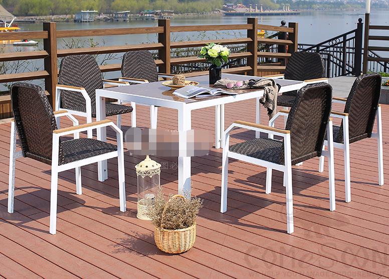 Outdoor Tables and Chairs, Metal Frame+ Plastic Wood product image