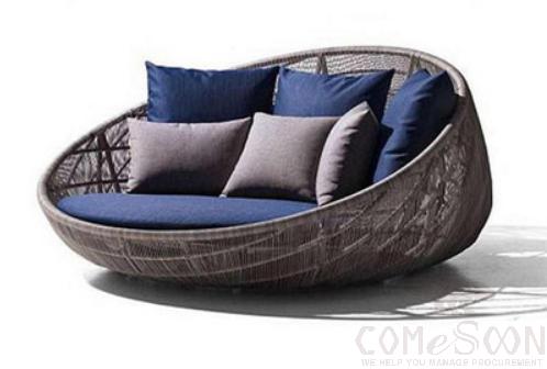 Outdoor Lying Bed, PE Rattan+ Metal Frame+ Waterproof Cloth+ High Density Sponge