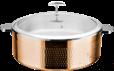 Chinese Straight 3-Ply Steel Hammer Stamped Rose Gold Warm Vegetable Pot (Glass Lid)+ Ceramic Inner Liner, 201/430 Ss+ Aluminum+ 304 Ss, Φ320×h120mm