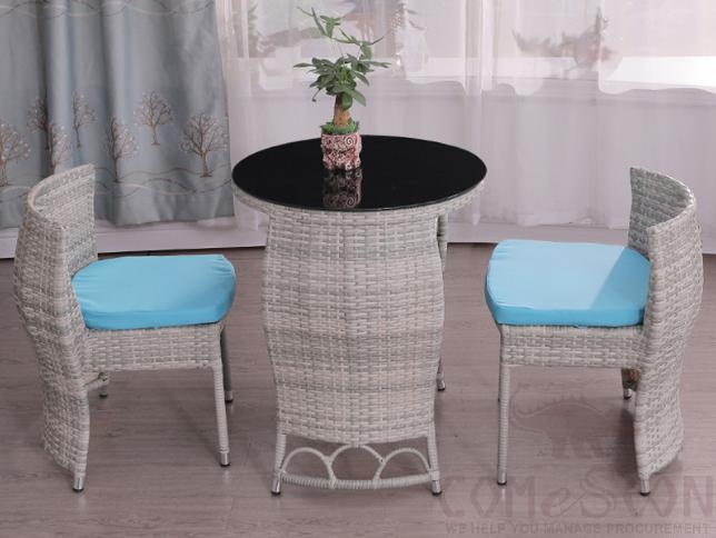 Outdoor Table and Chair, Metal Frame+ High Density Sponge+ Waterproof Fabric+ PE Rattan, 72*65*76cm product image