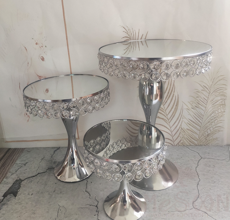 Cake Stand / Metal Tray, Metal Glass Crystal Pearl, Sliver, D25*H30cm