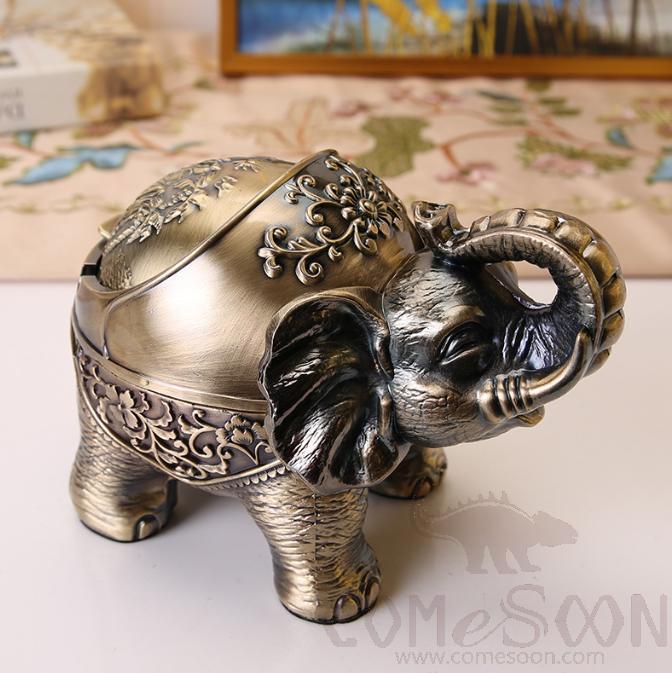 European-Style Elephant Ashtray, Zinc Alloy, Green Antique, L16*W9.5*H11cm