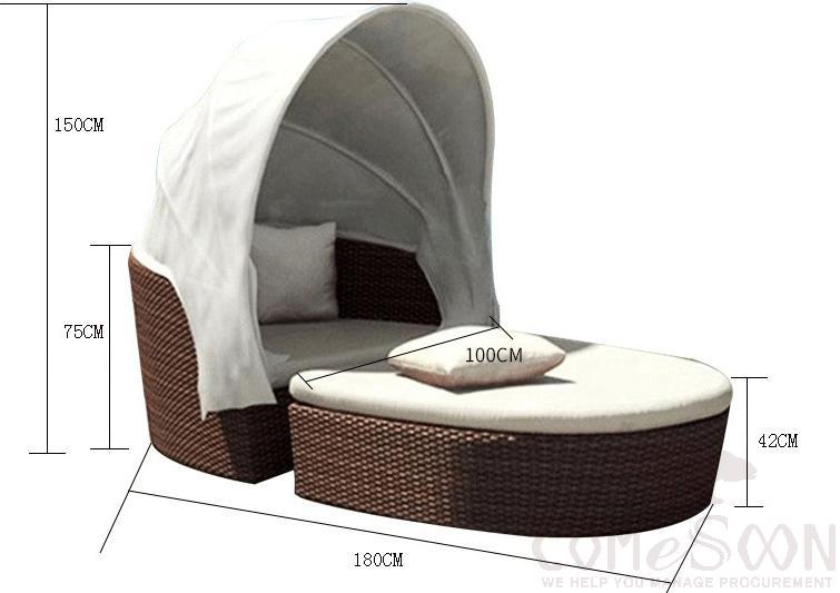Outdoor Rattan Bed-180*100cm, High-Density Sponge, 180*100*150cm
