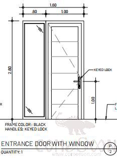 Aluminum Fixed Window with Door, Black, 1600*2600mm