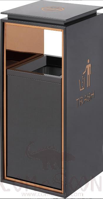 Non-Smoking Single Bucket Trash Can, 201, Black Gold, 330*330*770mm, Dustbins