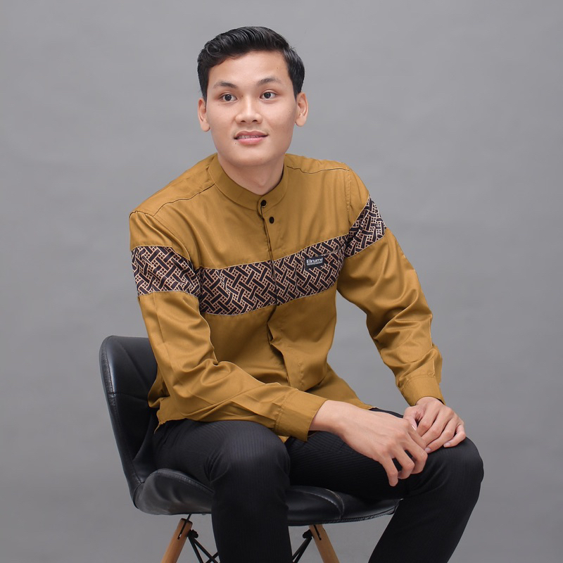 Baju Koko Pria Lengan Panjang Motif Kobata Kombinasi Batik Warna Coksu