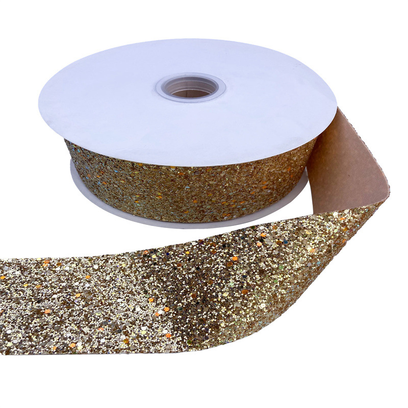 Gold  Glitter Ribbon, Leather, Gold, 75mm(W)