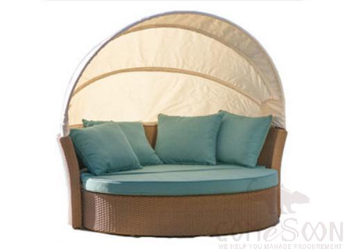 Outdoor Lying Bed-Φ150cm, PE Rattan+ Metal Frame+ Waterproof Cloth+ High-Density Sponge+ Waterproof Cloth Canopy, Φ150*142cm