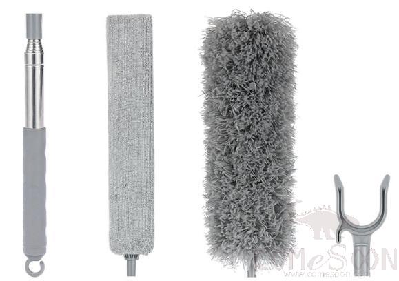 Dust Removal Package, W/ Short Telescopic Rod and Bed Bottom Brush and Gray White Microfiber Head and Chenille Head