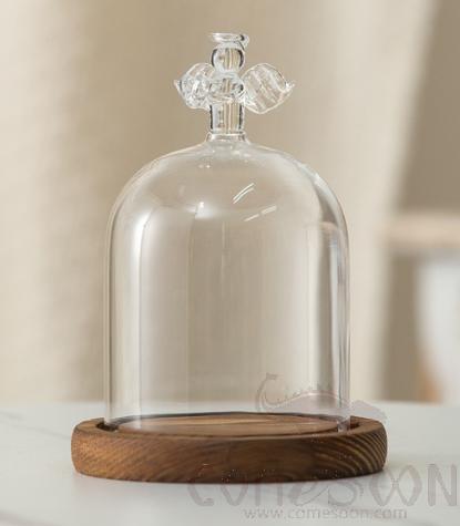 Angel Glass Cover with Wood Base D9*11cm