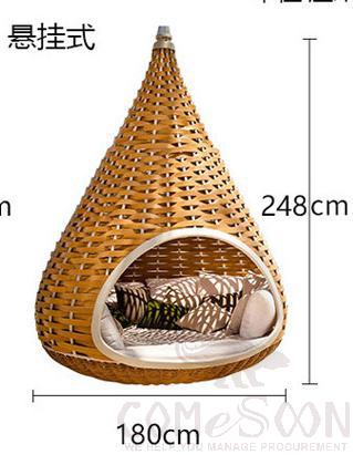 Outdoor Rattan Bed-180cm, Environmentally Friendly PE Rattan+ Aluminum Alloy Frame+ Waterproof Cloth+ High-Density Spongeφ180*228cm
