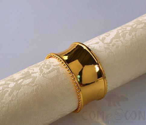 Napkin Ring, Round Full Gold Beaded Edge, Zinc Alloy