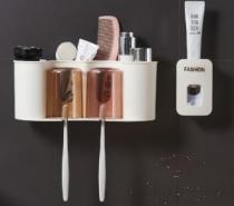Wall-Mounted Two-Tier Toothbrush Holder (with Toothpaste Squeezer), PP, 5.5*6.5*11cm