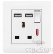 2usb and 13a Square Corner Socket with Switch+ Indicator Light