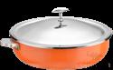 European Style Slanting 3-Ply Steel Orange Warming Pot (Stainless Steel Lid)+ Stainless Steel Liner, 201/430 Ss+ Aluminum+ 304 Ss, Φ320×h90mm