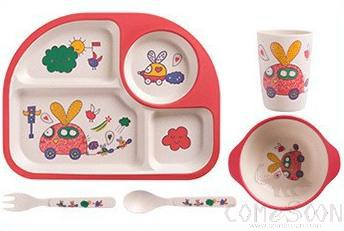 Bamboo Fiber Compartmentalized Children's Tableware, Love Car product image