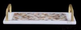 W1-White Bright Woven Flower Shell Flat Copper Handle Tray, Resin+ Shell, 342*195*11/67 mm product image