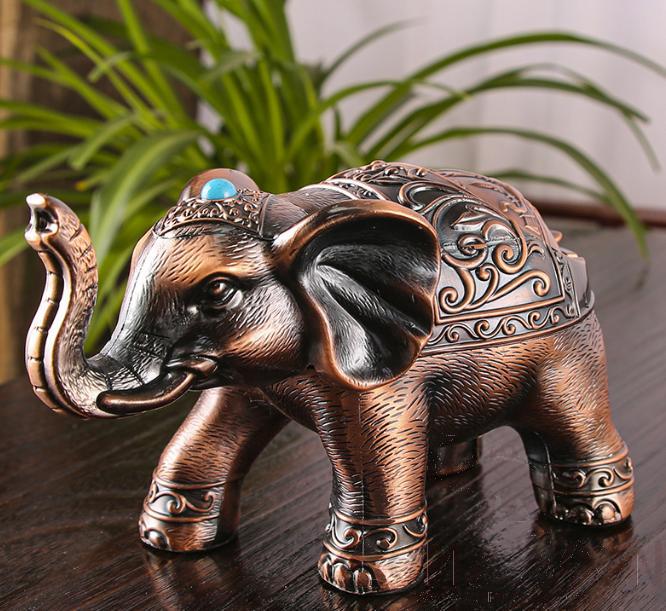 Retro Elephant Ashtray, Zinc Alloy, Red Antique, L19*W9.5*H11cm