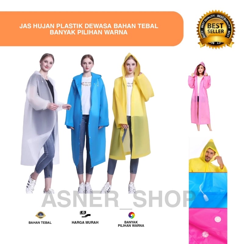 Jas Hujan Korea Raincoat Bahan Tebal Motor Motif Polos Dewasa Unisex Wanita Pria Terusan Eva Original