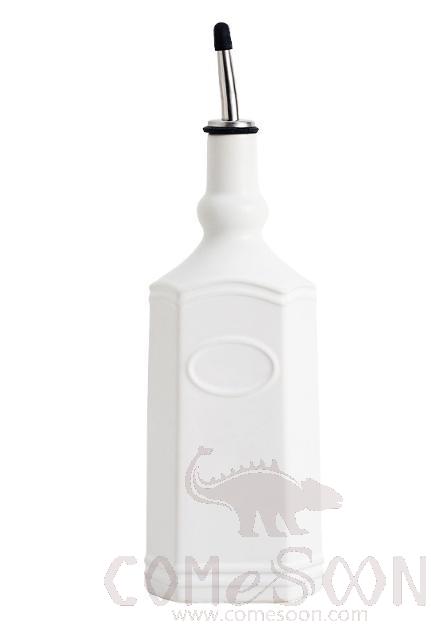 Ceramic Vinegar Bottle, 690ML, SUS 304 Spout, with PVC Label Sticker, White
