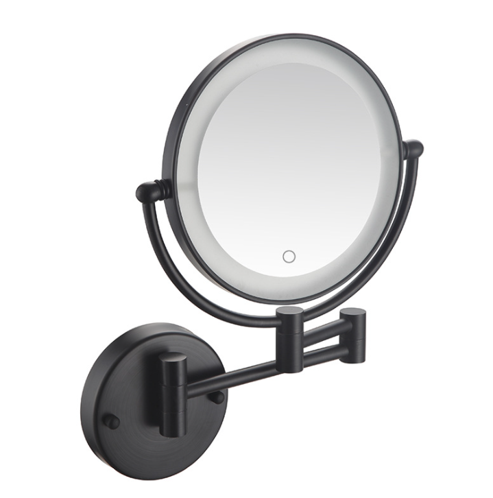 Led Makeup Mirror-Plug / Double-Sided Mirror - Matte Black - 8 inch (20cm) Single - Copper+ SUS304