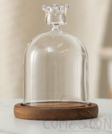 Crown Glass Cover with Wood Base D9*11cm