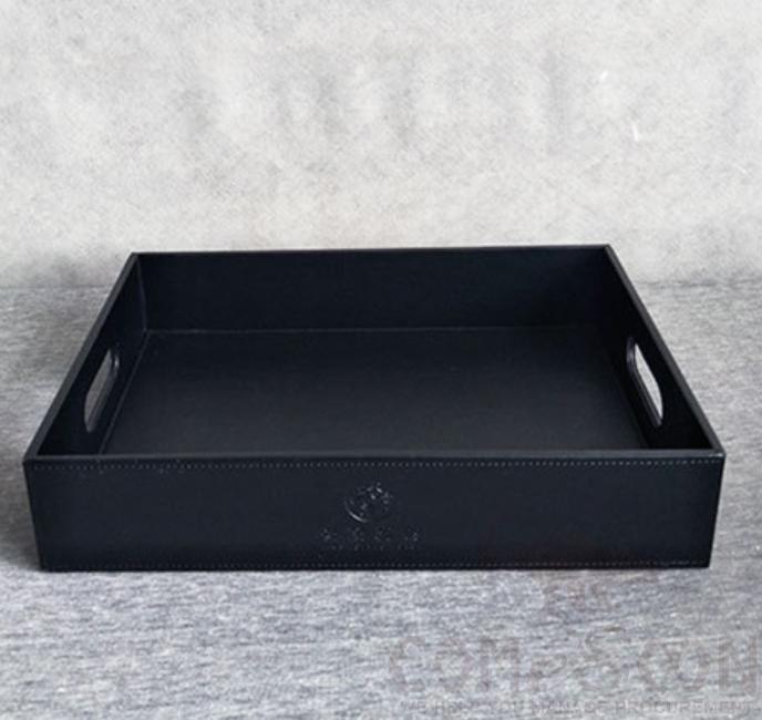 Shoe Tray, Black Pu Leather, 400*300*80mm