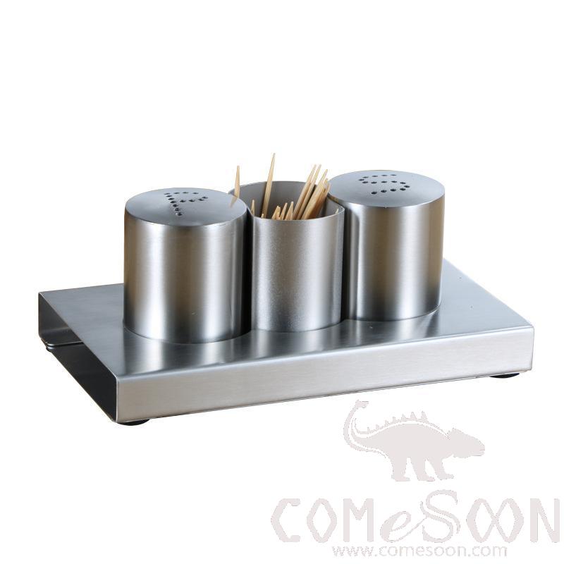 SUS 304 Salt&pepper Shaker and Toothpicks Holder Set, L15*W8.6*H6cm