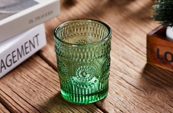 Colorful Emboss Water  Glass Cup  250ML Green