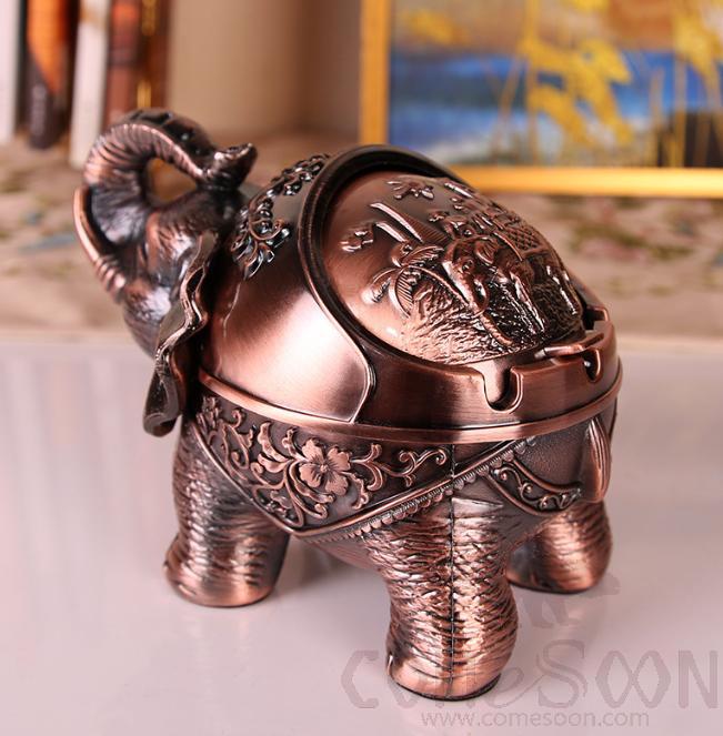 European-Style Elephant Ashtray, Zinc Alloy, Red Antique, L16*W9.5*H11cm